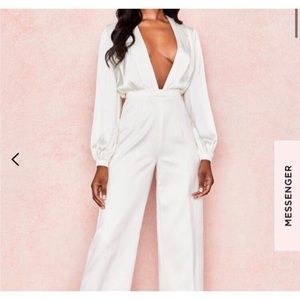 House of CB Angelique White Satin Jumpsuit